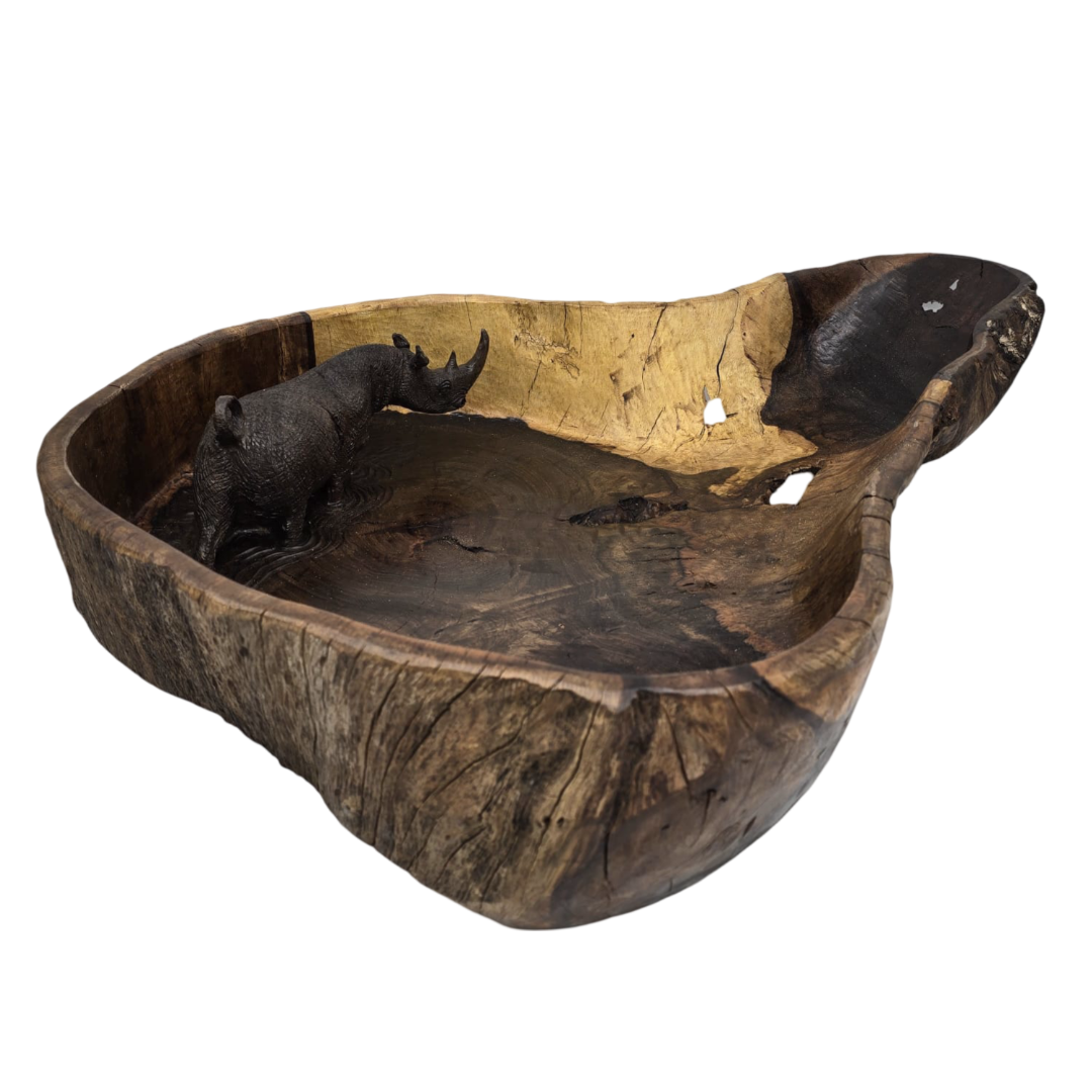 Rustic Leadwood bowl with rhino carving