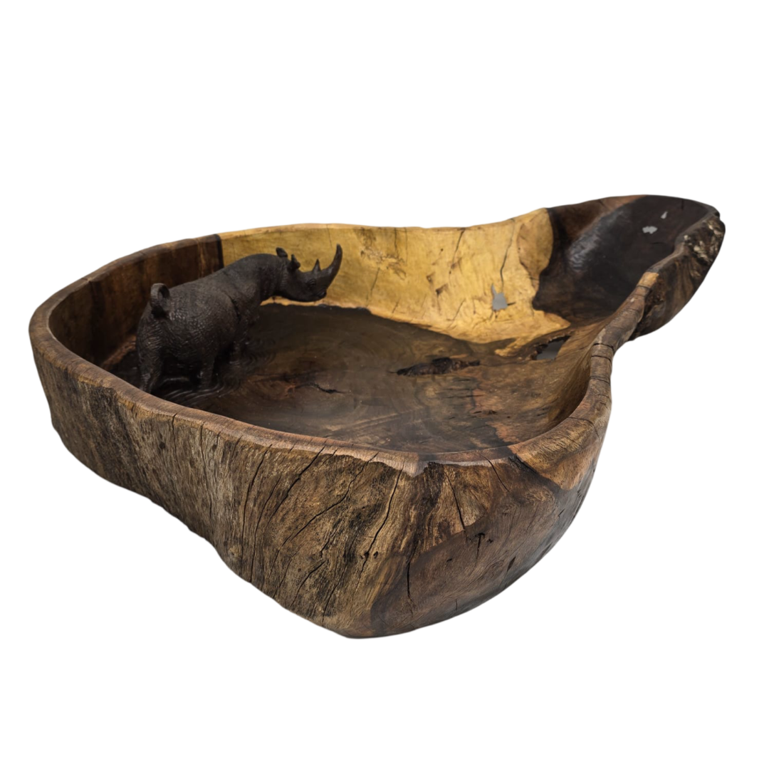 Rustic Leadwood bowl with rhino carving