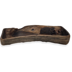 Rustic bowl with buffalo carving - Leadwood