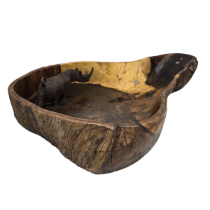 Rustic bowl with rhino carving - Leadwood